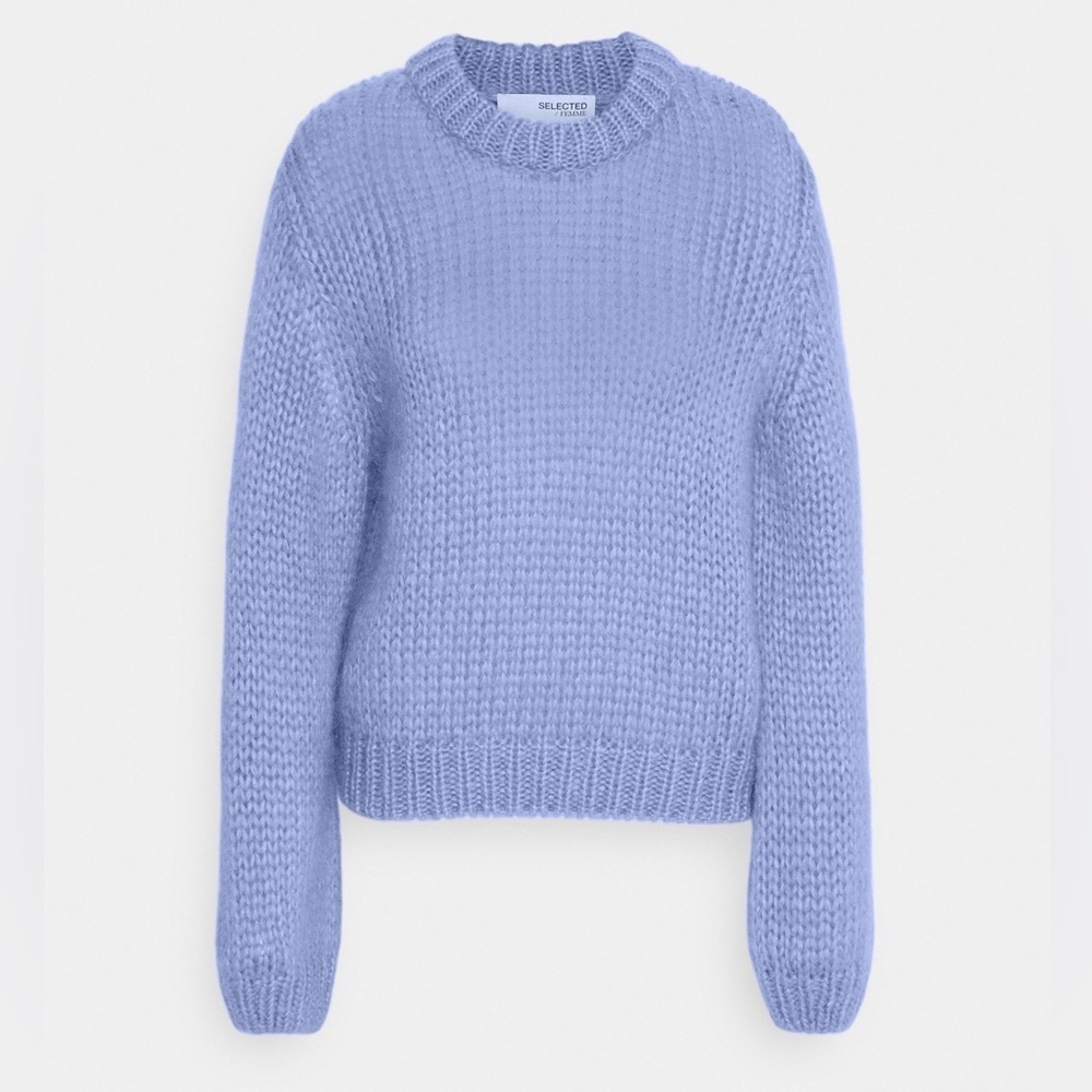 SELECTED FEMME Suanne Ls Knit Sweater Blue size small mohair wool blend chic